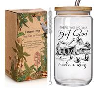 Christian Inspirational Art 16oz Glass Cups with Lids and Straws Gifts for Women Best Friend, Inspirational Religious Glass Can Gifts For Mom Wife Girlfriend, There Was No A Way But God Mad A Way
