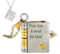 Christian Inspirational Book Necklace, Engraved Mini Book Faith Pendant Necklace: Christian Inspirational Faith Gift, Openable Multi Layer Chapter Hummingwings book necklace (Gold Silver)
