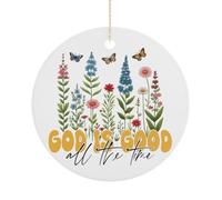Christian Inspirational Christmas Tree Ornaments, God Is Good All The Time Ceramic Memorial Souvenir, Funny Circle Hanging Ornament for Home Decor, Stocking Stuffer Gifts For Family Friend, 7.5CM