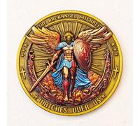 Christian Inspirational Gifts The Archangel Michael Watches Over Us Challenge Coin with Bible Verse (2pcs Colored)