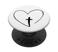 Christian Inspirational Pop Socket - Jesus Cross And Heart PopSockets Adhesive PopGrip