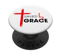 Christian Inspirational Pop Socket - Saved By Grace On Cross PopSockets Swappable PopGrip