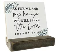 Christian Inspirational Quote Wood Plaque Gift, Joshua 24:15- As for Me and My House, We Will Serve The Lord, Plaque with Wooden Stand, Wood Sign Plaque Gift, Bible Verse Gift Wood Sign, Home Décor