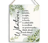 Christian Inspirational Wall Art Whatever Is True Noble Right Philippians 4:8 Christian Bible Verse Wall Art Rustic Home Office Farmhouse Living Room Decoration 8x12 Inch Metal Tin Sign