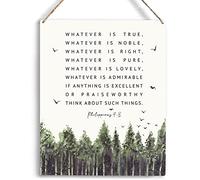Christian Inspirational Wall Art Whatever is True Noble Right Philippians 4:8 Wooden Hanging Sign Christian Bible Verse Wall Art for Bedroom Rustic Home Office Decoration 8x10 inch