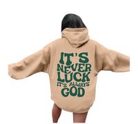 Christian It's Never Luck It's Always God Anime Hoodies for Women Trendy Crewneck Jesus Long Sleeve Hooded Sweaters Trust In The Lord Cute Vintage Letter Sporty Graphic Tops Ladies Dark Purple