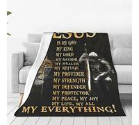 Christian Jesus Blanket Lion Cross Warrior Decor Throw Blanket Religious Faith Prayer Blanket Catholic Inspirational Gifts for Women Men Warm Soft Plush Fleece Flannel Blanket for Adults Kids 80"X60"