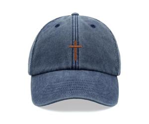 Christian Jesus Cross Baseball Cap Vintage Washed Unisex Dad Hat Low Profile Adjustable Blue Denim