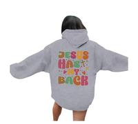 Christian Jesus Has My Back Fashion Hoodies & Sweatshirts for Women Workou Graphic Hooded with Hood Outfits God Loose Fit Backwoods Pullover Hoodies Cartoon Trust In The Lord Faith Grey