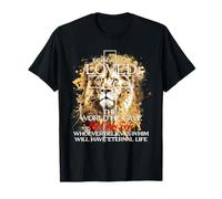 Christian Jesus Lion Cross For God Loved for Men Bible Verse T-Shirt