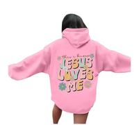 Christian Jesus Loves Me Hoodies for Women Comfort Casual Graphic with Hood Sweatshirts Faith Y2K Essential Letter Hooded Outfits Soft Religious Trust In The Lord Pullover Fashion Pink
