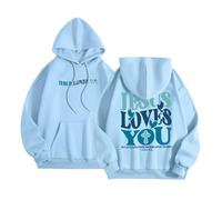 Christian Jesus Loves You Aesthetic Hoodies for Women 2025 Letter Loose Hooded Outfits Trust In The Lord Loose Fit Funny Trendy Casual Graphic Tops Backwoods God Jesus Saves Pullover Blue
