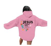 Christian Jesus Loves You Cartoon Hoodies for Women 2025 Graphic with Hood Pullover Outfits God Cute Personalized Sweaters Ladies Faith Pray The Lord Hooded Loose Fit Fall Workou Y2K Pink