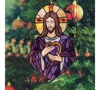 Christian Jesus Sun Catcher Charming Jesus Christ Acrylic Stained Glass Window Hanging Ornament, Wall Hanging Colored Decor, Christian Gifts for Home Church and Holidays