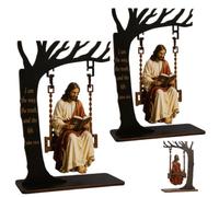 Christian Jesus Swing Ornament, 2PCS Religious Jesus Figurine for Christian Home Decor, John 14:6 Scripture, Faith Inspired Bookshelf Desk Prayer Room Decoration, Gift for Believers Family Friends