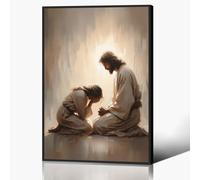 Christian Jesus Wall Art, Jesus and Woman Canvas Poster, Pain Healed Woman and Jesus Painting, Religious Prayer LDS Art Print, Biblical Scripture Picture for Wall 12x16in Framed