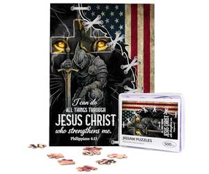 Christian Jigsaw Puzzles 500 Pieces for Adults Jesus Religious Jigsaw Puzzles for Adults Bible Warrior and Lion Wooden Puzzle for Fun Family Motivational Educational Intellectual Faith-Based Gift