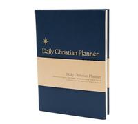 Christian Journal Co Daily Christian Planner - 6 Month | Navy Leather Hardback Goal Setter, Faith Planner & Devotional Prayer Journal | Align Personal & Religious Goals | Great Gift For Men & Women
