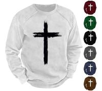 Christian Jumper Men Cross Jumper Plain Jesus Pullover Crew Neck Christ Jumpers Simple Religious Jumpers Winter Long Sleeve Pullover Casual Outdoor Sweatshirt For Autumn Faith-Based Pullovers