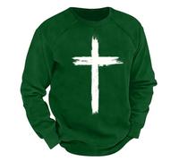 Christian Jumper Men Cross Jumper Plain Jesus Pullover Crew Neck Christ Jumpers Simple Religious Jumpers Winter Long Sleeve Pullover Casual Outdoor Sweatshirt For Autumn Faith-Based Pullovers