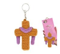 Christian Keychain - Cute Handmade Religious Pendant | Crochet Cross with Scarf Keychain,for Christmas Easter Holiday Family Friend Girlfriend Mom Coworker