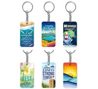 Christian keyrings for women and men, Pack of 6, double sided, with Bible verses or inspirational words. Beautiful bulk Christian gifts, by Just Cards Direct