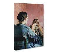 Christian Krohg Braiding Her Hair Classic Painting Canvas Wall Art Print Ready to Hang, Framed Picture for Living Room Bedroom Home Office Décor, 20x14 Inch (50x35 cm)