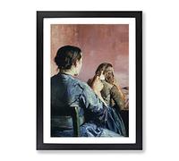 Christian Krohg Braiding Her Hair Classic Painting Framed Wall Art Print, Ready to Hang Picture for Living Room Bedroom Home Office Décor, Black A4 (34 x 25 cm)