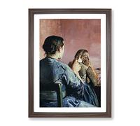 Christian Krohg Braiding Her Hair Classic Painting Framed Wall Art Print, Ready to Hang Picture for Living Room Bedroom Home Office Décor, Walnut A2 (64 x 46 cm)