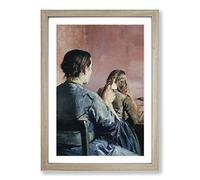 Christian Krohg Braiding her Hair Framed Print | A2 Oak Framed Wall Art | Ready to Hang | Modern Nature Picture | Living Room Bedroom Lounge Office