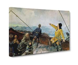Christian Krohg Leiv Eirikson Discovering America Canvas Print | Gallery Wrapped 30mm Frame Wall Art | 30x20 inches | Ready to Hang | Modern Picture | Living Room Bedroom Lounge Office