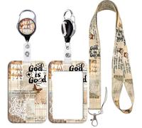 Christian Lanyard with ID Badge Holder, ' God is Good ' Cute Lanyards for id Badges with Retractable Reel Clip Keychain Nurse Teacher Student