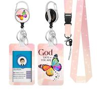 Christian Lanyards ID Badge Butterfly, God Say You are ID Badge Holder with Retractable Reel Clip and Keychain, Vertical Identity Badge Cover Case Protectorwith Name Tag for Student Teacher Nurse