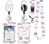Christian Lanyards ID Badge, God ID Badge Holder with Retractable Reel clipand Keychain, Vertical Identity Badge Cover Case Protectorwith Name Tag for Student Teacher Nurse Pink