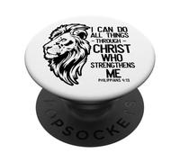 Christian Lion "I Can Do All Things Through Christ" Bible PopSockets Adhesive PopGrip
