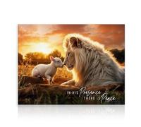 Christian Lion Lamb Wall Art, In His Presence There is Peace Religious Poster, Jesus Wall Art Picture for Church Bedroom Living Room Decor 12x16 in Unframed