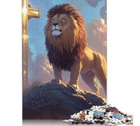 Christian Lion Puzzle for Adults And Teenagers 500 Pieces Wooden Puzzles for Adults Puzzles for Teenagers Age 12 Years Up 500pcs (52x38cm)
