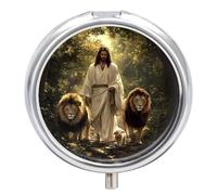 Christian-Lion Sheep Pill Organizer Round Pill Box Travel Pill Case Medicine Organizer for Pocket Purse