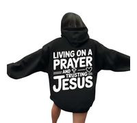 Christian Living On A Prayer Hoodies for Women Fall Crewneck Jesus Graphic Hooded Sweatshirts Faith Cute Trendy Casual Long Sleeve with Hood Tops Loose Fit Western Pray The Lord God Black