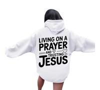 Christian Living On A Prayer Hoodies for Women Fall Crewneck Jesus Graphic Hooded Sweatshirts Faith Cute Trendy Casual Long Sleeve with Hood Tops Loose Fit Western Pray The Lord God White