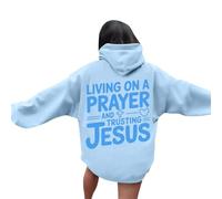 Christian Living On A Prayer Hoodies for Women Fall Crewneck Jesus Graphic Hooded Sweatshirts Faith Cute Trendy Casual Long Sleeve with Hood Tops Loose Fit Western Pray The Lord God Blue