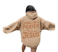 Christian Living On A Prayer Hoodies for Women Fall Crewneck Jesus Graphic Hooded Sweatshirts Faith Cute Trendy Casual Long Sleeve with Hood Tops Loose Fit Western Pray The Lord God Khaki