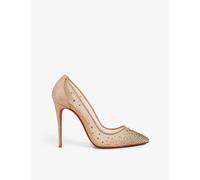 Christian Louboutin Womens Christian Louboutin Follies Strass 100 Suede/Calf Mesh Pumps Version Light Silk Eur 40.5 / 7.5 UK Women