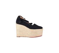 Christian Louboutin Women's Preloved Dehia Espadrille Platform Wedge Black Canvas | Size: 8
