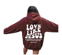 Christian Love Like Jesus Hoodies for Women Comfort Letter Essential Hooded Sweaters Pray The Lord Y2K Casual with Hood Graphic Tops Fashion Anime Religious God Preppy 2025 Goth Cute Red