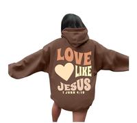 Christian Love Like Jesus Hoodies for Women Loose Fit Hooded Vintage Pullover Hoodies I Love Jesus Y2K Letter Graphic Outfits Comfort Thin Faith Religious Aesthetic Workou Western Brown