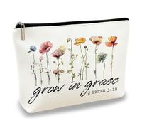 Christian Makeup Bag Grow In Grace Durable Canvas Cosmetic Pouch For Women Small Zippered Beauty Bags Uplifting Gift For Church Travel And Spiritual Growth Lightweight And Portable Bag 10.0x7.0 Inches