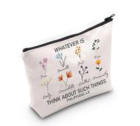 Christian Makeup Bag Religious Gift Bible Verse Gift Whatever is True Wildflower Philippians 4:8 Floral Bible Zipper Pouch Bag (MB, Philippians 4:8-PY2)