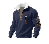 Christian Mens Fashion Mens Men's Retro Half Zip Collar Sweatshirt Solid Color Christian Pullover Shirts Loungewear Casual Stylish Jesus Bible Printed Stand Collar Long Sleeve Outerwear Comfy Jumper