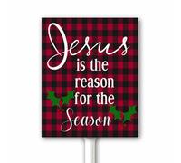 Christian Metal Outdoor Decor Jesus Is The Reason For The Season Sign Winter Holiday Yard Stake 18x22 CM Xmas Outside Decoration for Garden Lawn Patio Rust Free Aluminum